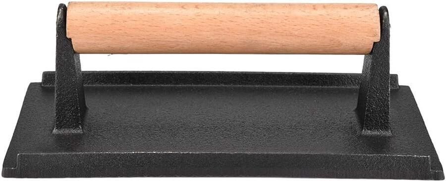 Gietijzeren Vleespers Hamburgerpers Bakplaat Vlees Grillen Koelblijvend Hout Handvat 20.5 x 10.5 cm Zwart - Foto 2