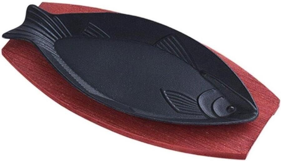 Steak Grill Pan Visvormige Koekenpan Gezellig Tafelen Gietijzeren Kwaliteit 36 x 16 cm Zwart