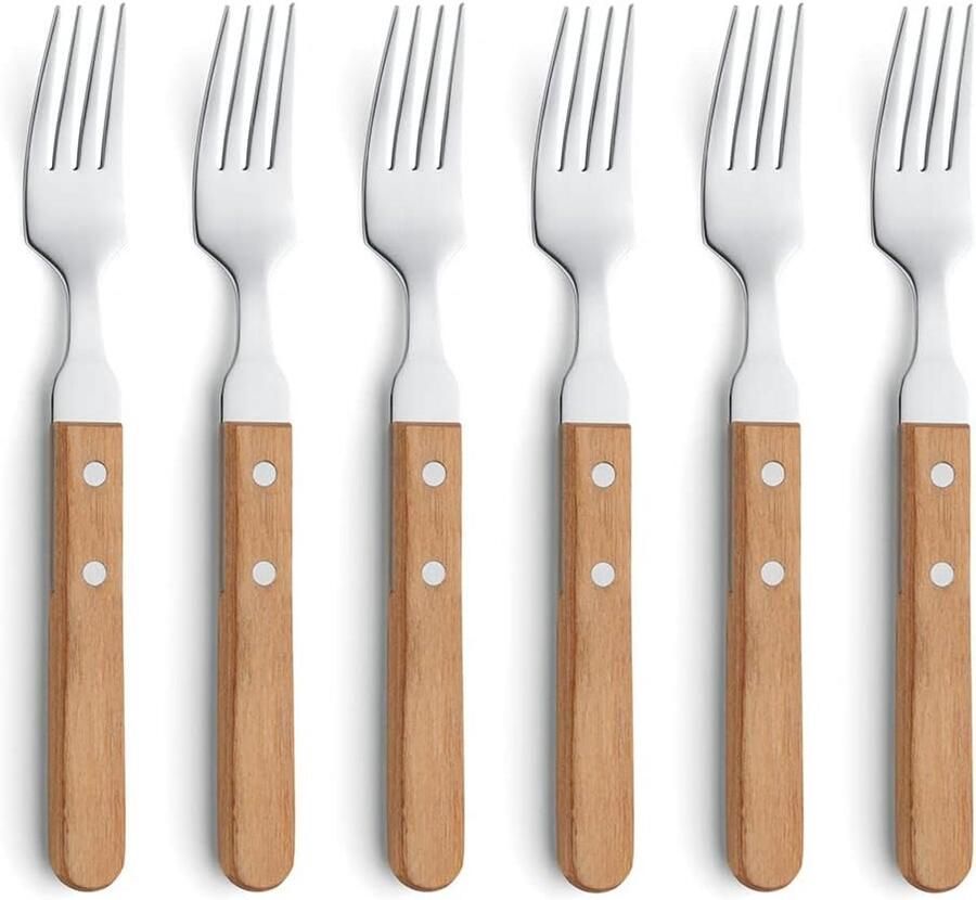 Steak Vork Set Pizza Vorken Tafel Dekken Natuurlijk Hout 6 Stuks Houtkleur