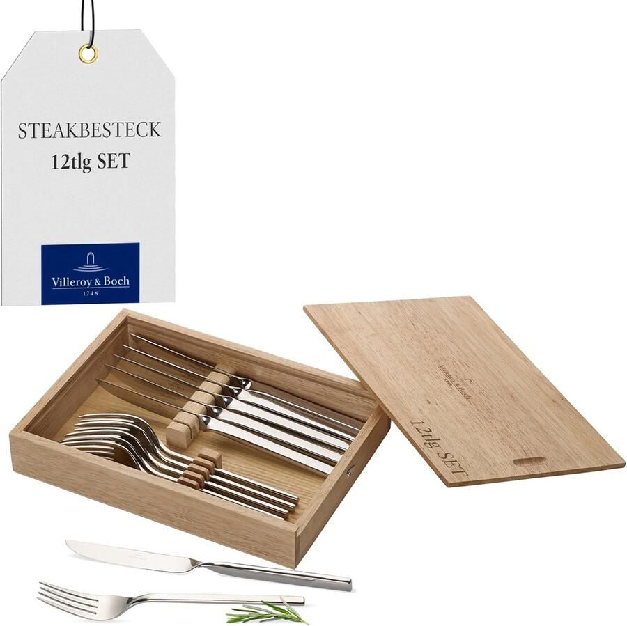 Steakbestek Set Tafelbestek Bestekset Luxe Dineren 12 Delig Set 28.5 x 20 x 5 cm Zilverkleurig