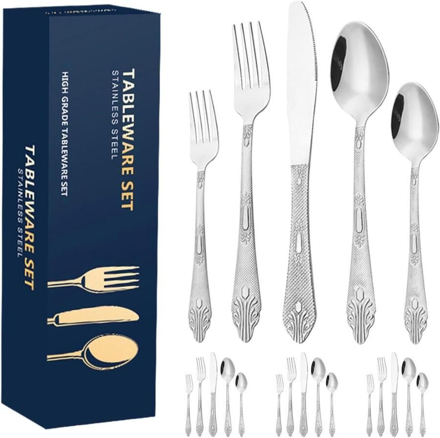 Steakbestekset 20-delig Vork en lepelset Barbecue en diner Vaatwasmachinebestendig 168 Pond Waterplated goud