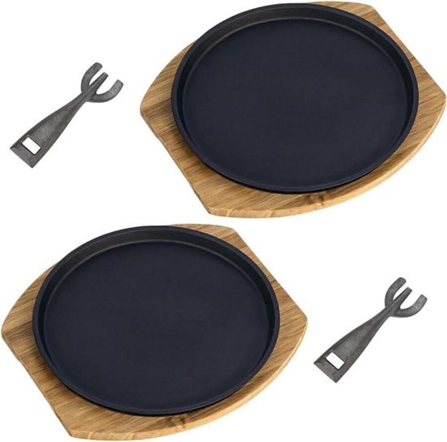 Steakborden Set Sissende Platen Grillen en Serveren Hittebestendige Clips 2 Stuks Zwart