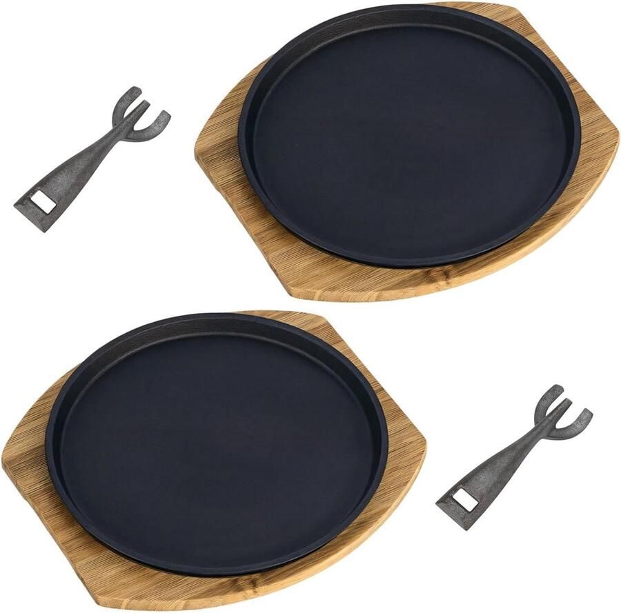 Steakborden Set Sissende Platen Grillen en Serveren Hittebestendige Clips 2 Stuks Zwart