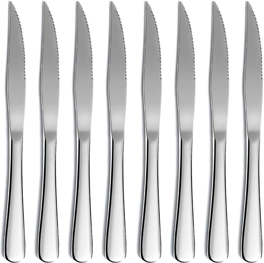 Steakmessen Set Dinertafelmessen Vlees Snijden Scherpe Kartelbladen 8 Stuks Zilver