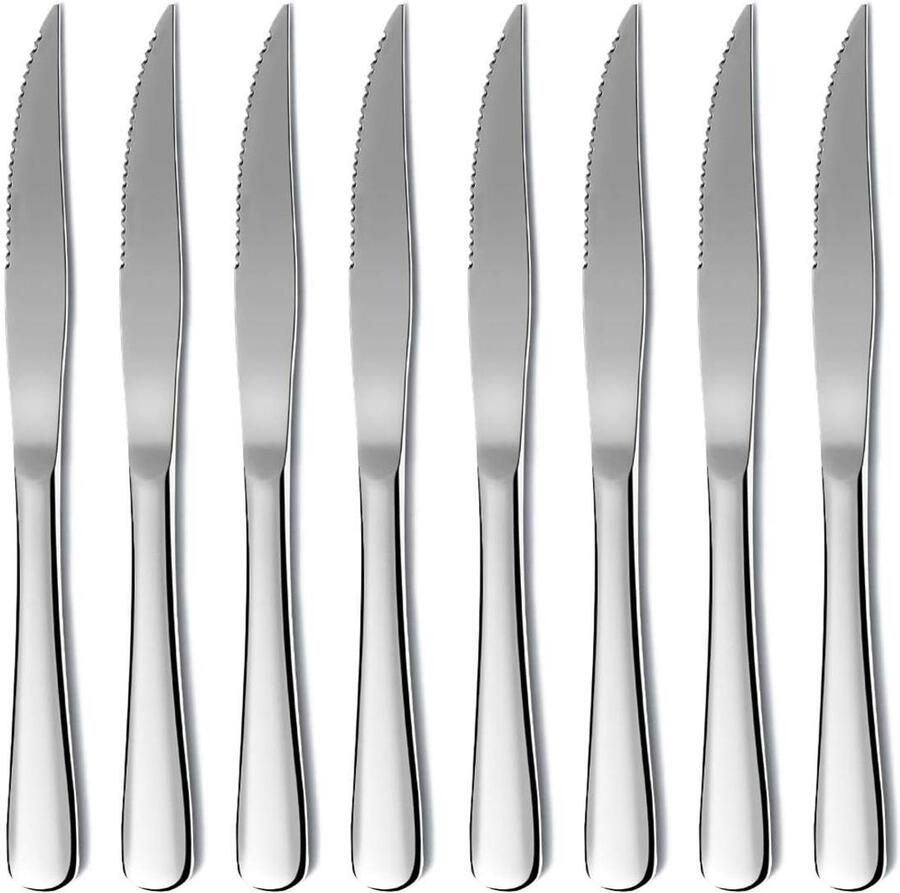 Steakmessen Set Dinertafelmessen Vlees Snijden Scherpe Kartelbladen 8 Stuks Zilver