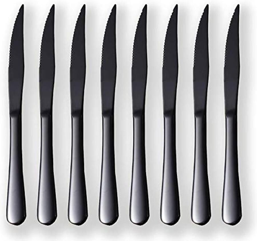 Steakmessenset Zwart Tafelmessen Set Vlees Snijden Titanium Gecoat 8 Stuks Zwart