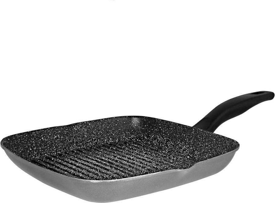 Grillpan Vierkant Koekenpan Vetarm Bakken Anti-aanbak Steen Effect 28x28 cm Zwart