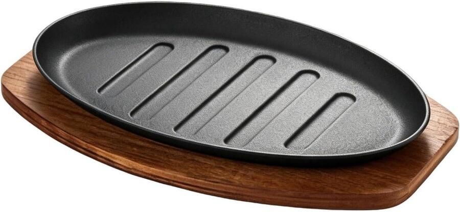 Ovale Serveerpan Gietijzeren Grill Maaltijden Bereiden Efficiënte Warmtegeleiding 25 cm Zwart - Foto 2