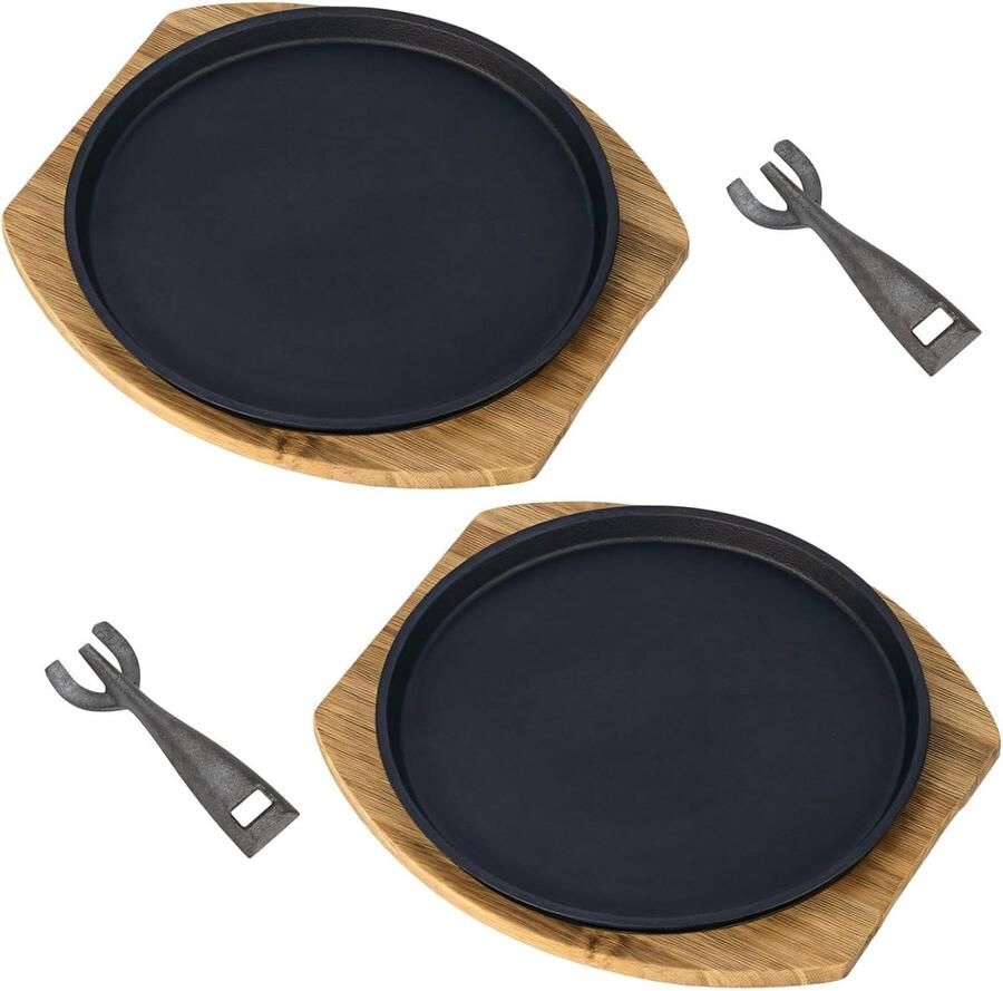 Steakplaten Set Grillplaten Tafel Grillen Hittebestendige Clips 23 cm Rond Zwart