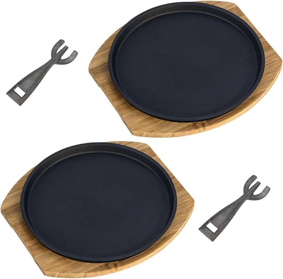 Steakplaten Set Koekenplaten Grill Steak Bakken Gietijzeren Platen 23 cm Zwart