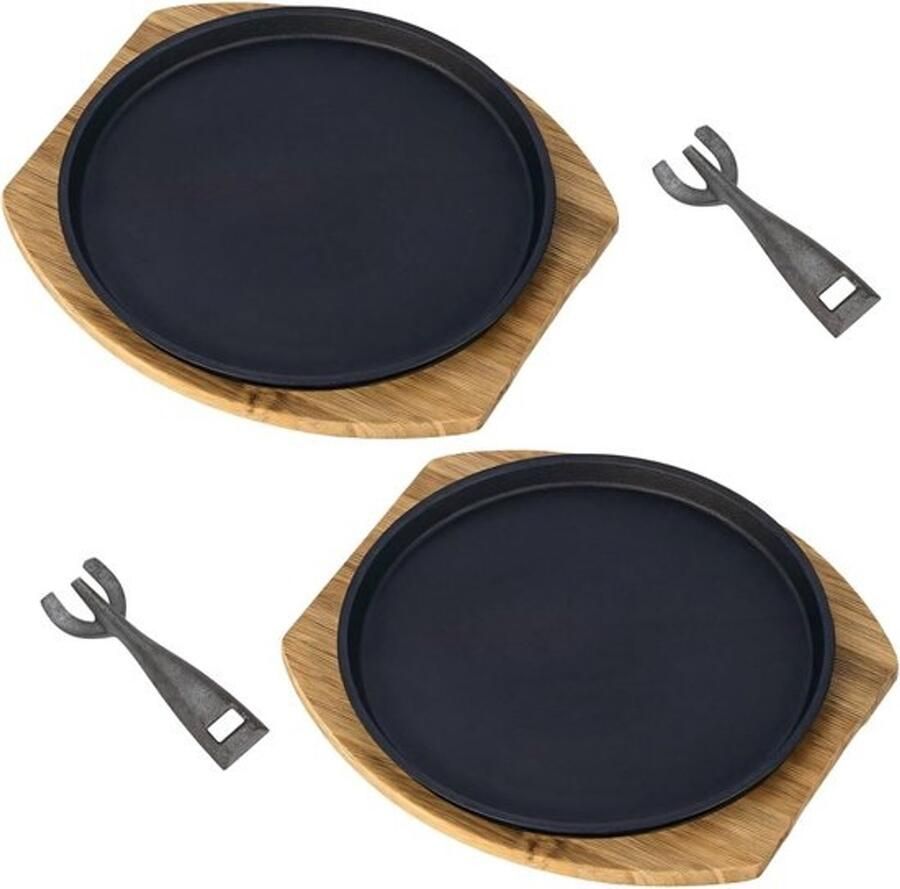 Steakplatenset Grillplaten Grillen aan tafel Hittebestendige clips 23 cm rond Zwart