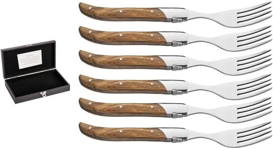 Steakvorken Set Vleesvorken Diner Vorken Steak Serveren Olijfhouten Handgrepen 6-delig Bruin