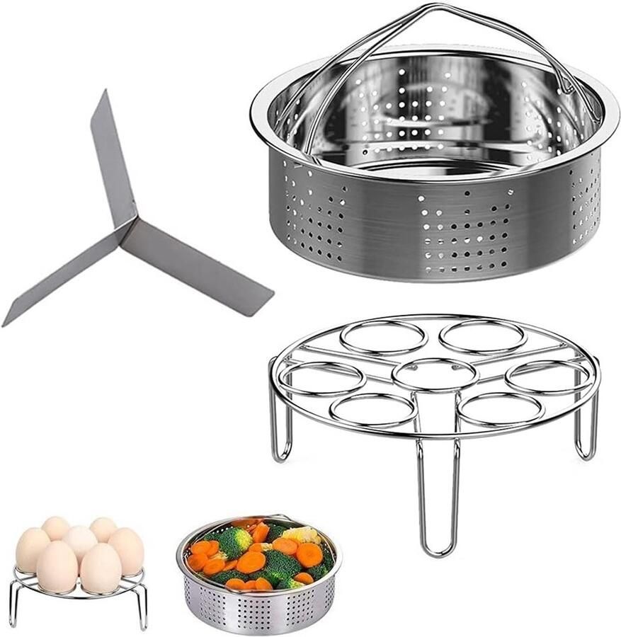 Steamer Rack Set voor Drukpan 3-delige Accessoireset met RVS Stoommand Eierenrek en Verdeler voor 5 6 en 8QT Drukkokers