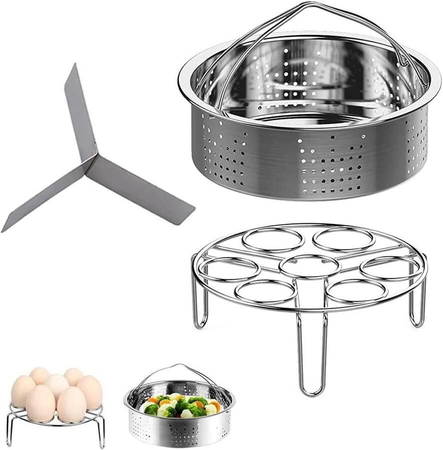 Steamer Rack Set voor Drukpan 3-delige Accessoireset met RVS Stoommand Eierenrek en Verdeler voor 5 6 en 8QT Drukkokers