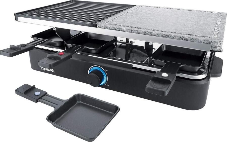 Steba 63-18-00 RC 18 Multi-raclette Hoogwaardige natuursteengrillplaat omkeerbare grillplaat 8 pannen met antiaanbaklaag 8 pannetjes 8 pannetjes 1 8 m aansluitkabel 1400 watt zwart