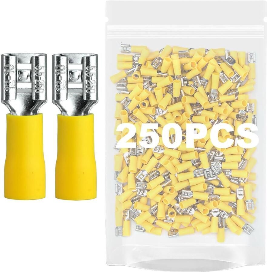 Steekhulzen steekbreedte 6 35 x 0 8 mm platte stekker deels geïsoleerde kabelconnector van koper vertind FDD (250 4 0-6 0 mm² (breedte 6 35 mm geel))