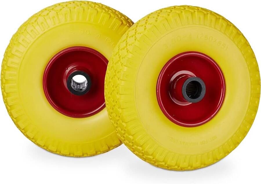 Steekwagenwiel 3.00-4 2 stuks stalen velg draaglast 100 kg as van 25 mm 260x85 mm geel-rood
