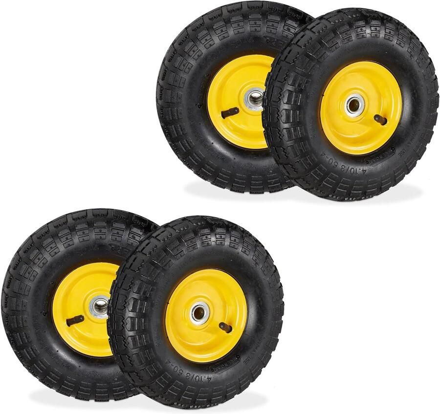 Steekwagenwiel set van 4 luchtband 3.50-4 reservewiel 16 mm as tot 136 kg 260x85 mm zwart-grijs