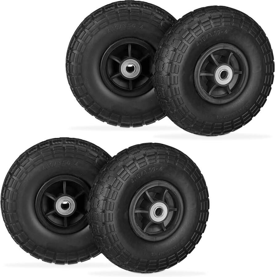 Steekwagenwiel set van 4 massief rubber skelterwiel 4.10 3.50-4 tot 150 kg 260x85 mm zwart