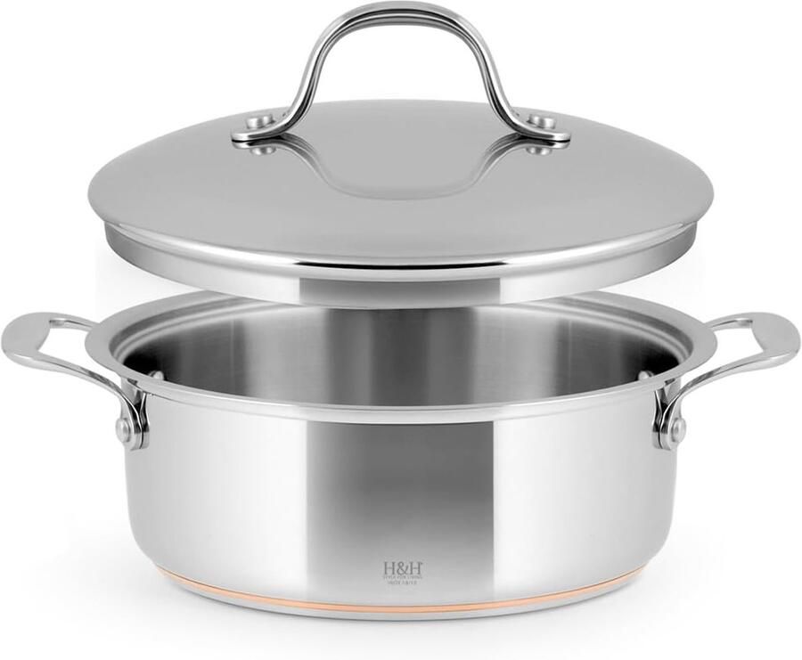 Steel en Koperen Pan Kookpan met Deksel Koken aanrecht Inductie Geschikt 22 cm Grijs