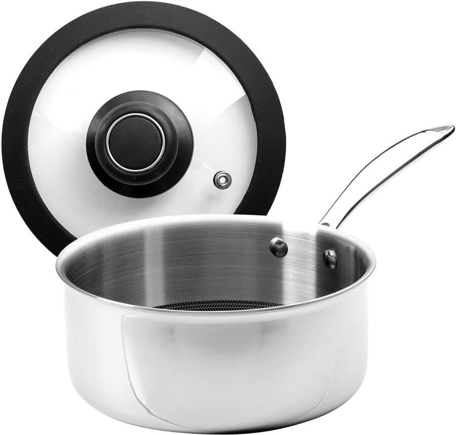 Steel Koekenpan met Deksel Koekenpan Hybrid Koken en Bakken Krasbestendig Hybride Oppervlak 20 cm Zwart