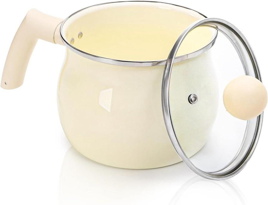 Steel Melkpan Kookpan Steelpan Snel Melk Verwarmen Dubbelwandig 1.9 Liter Wit