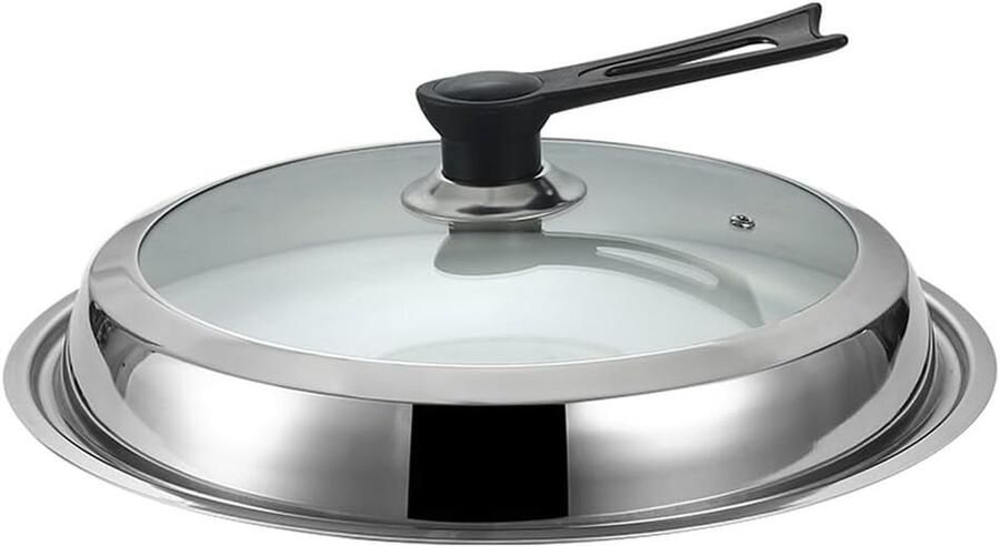 Steel Pan Deksel Wok Deksel Koken in Keuken Ruimtebesparend Staand Ontwerp 36 cm Zilverkleurig
