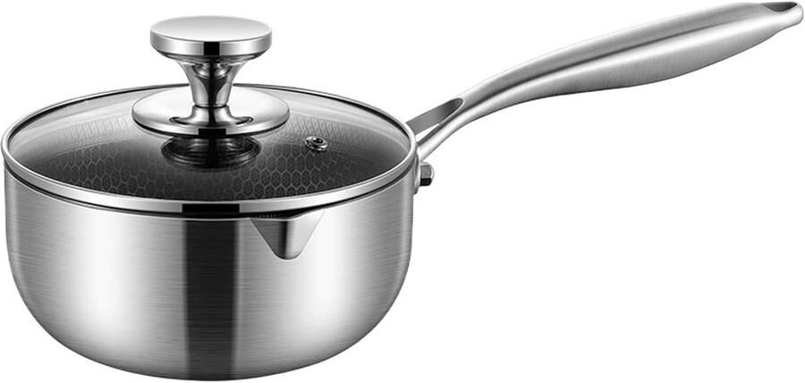 Steel Pan Kookpan met deksel Licht Koken Honingraat Structuur 24 cm Zilverkleurig