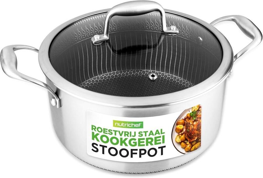 Steel Pan Stoofpan Koekenpan Langzaam Garen Krasbestendig Honingraat 5QT Zilver