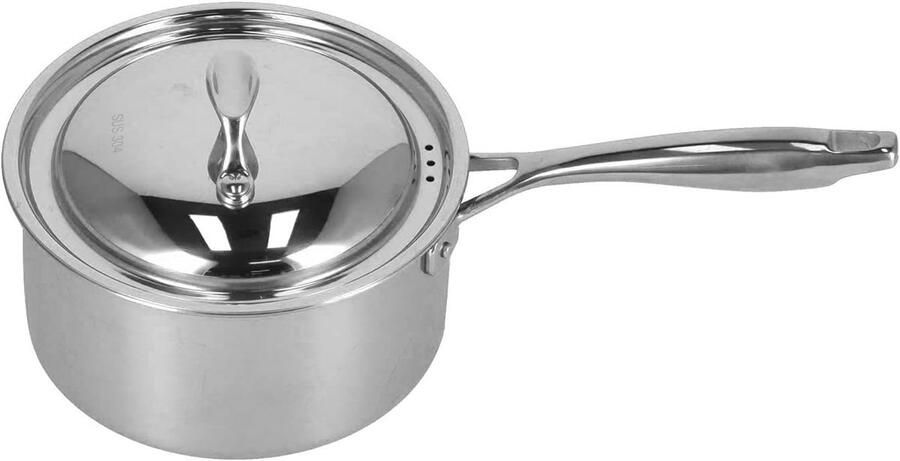 Steel Steelpan met deksel Koken en serveren Drievoudige bodem 2.4 liter Zilver