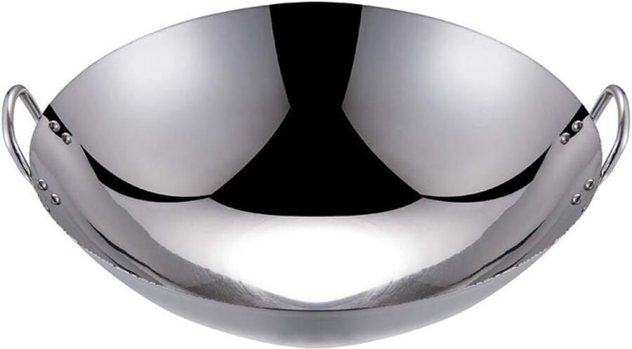 Steel Wok Pan Keuken Casserole Multifunctioneel Koken Gelijkmatige Warmteverdeling 36 cm Zilver