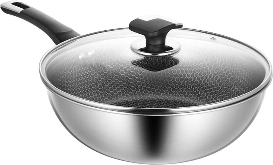 Steel Wok Pan Roerbak Pan Aziatisch Koken Honingraat Structuur N.v.t. Zwart