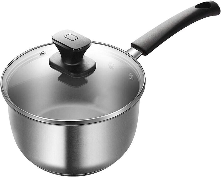 Steelmelkpan met deksel Kleine kookpan sauspan Eten verwarmen Antiaanbaklaag en gelijkmatige warmte 18 cm Zilver