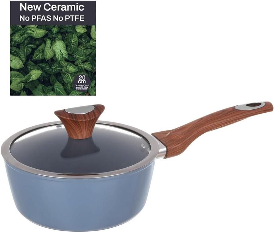 Steelpan 20 cm met deksel keramische anti-aanbaklaag geschikt voor inductie