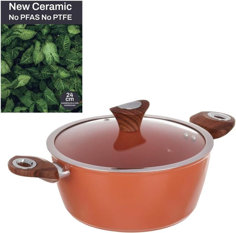 Steelpan 24 cm met glazen deksel – keramische anti-aanbakcoating geschikt voor inductie