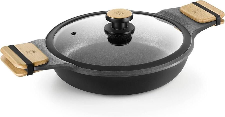 Steelpan 28 cm – Gegoten Aluminium met Antiaanbaklaag – Geschikt voor Inductie en Alle Kookplaten – Zwart