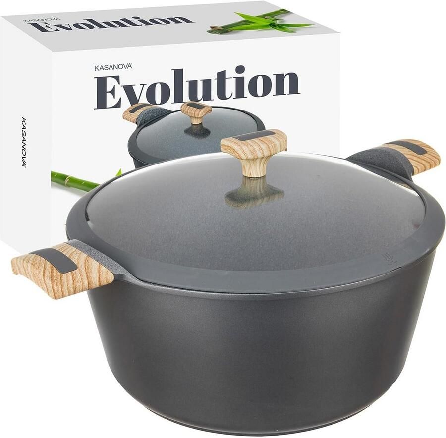 Steelpan 32 cm met deksel Anti-aanbak pan voor alle kookplaten Gegoten aluminium Inclusief glazen deksel Geschikt voor inductie