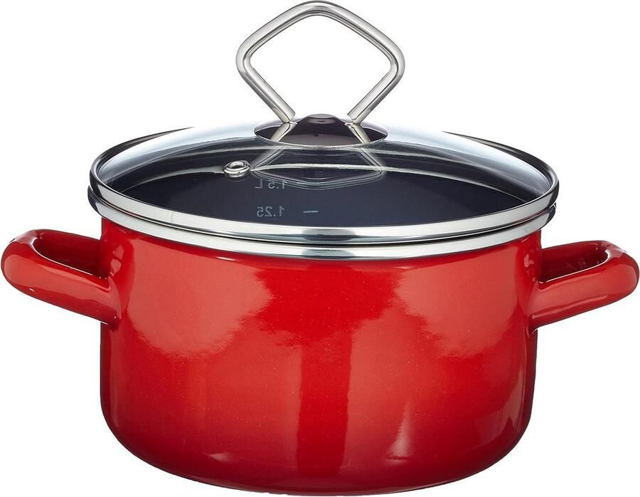 Steelpan Kookpan Sausen Maken Binnen Diamant Glazuur 16 cm Rood