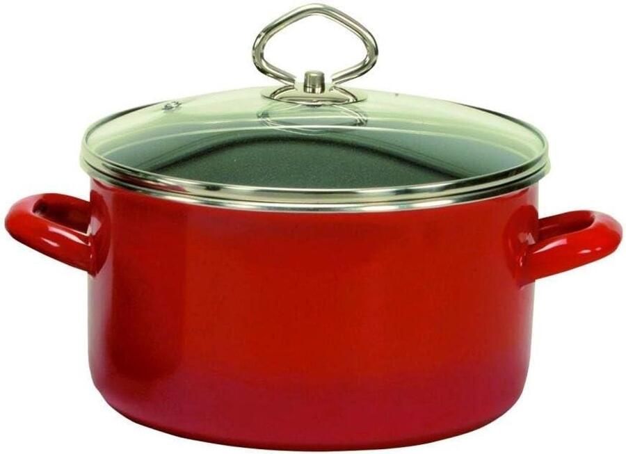 Steelpan Kookpan Sauzen Maken Binnen Glazuur 24 cm Rood