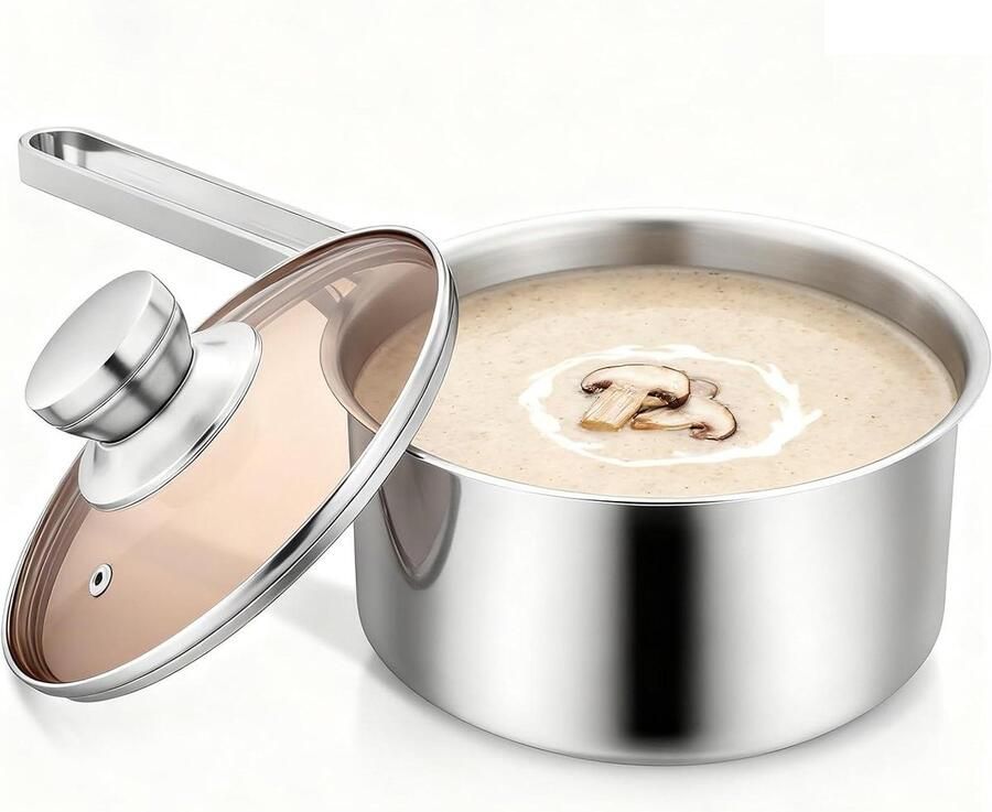 Steelpan Melkpan Kookpan Dagelijks Koken Drielaagse Bodem 18 cm Zilver