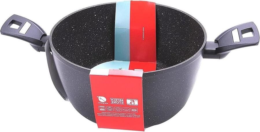 Steelpan met 2 handgrepen Kookpan Sauspan Vetarm Koken Artech Stone Coating 24 cm Zwart