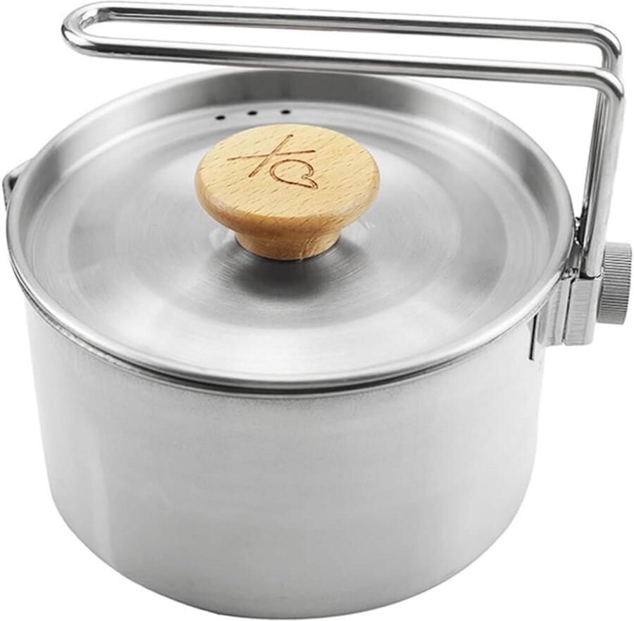Steelpan met deksel Kleine kookpan Snel koken Afneembare handgreep 1 liter inhoud Zilverkleurig