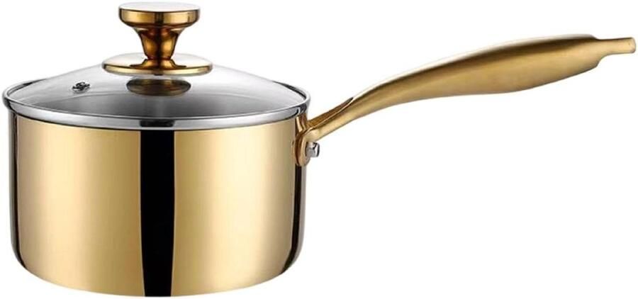 Steelpan met deksel Kleine kookpan Veelzijdig koken Dubbele schenktuit 16 cm diameter Gouden glans