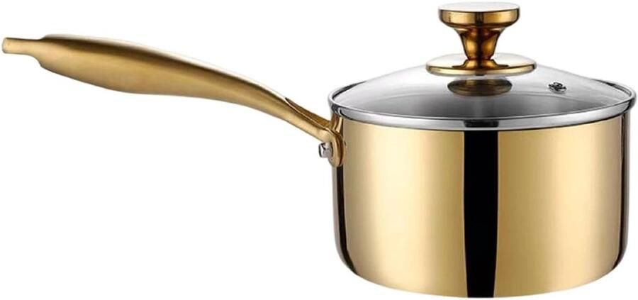 Steelpan met deksel Kleine kookpan Veelzijdig koken Dubbele schenktuit 16 cm diameter Gouden glans