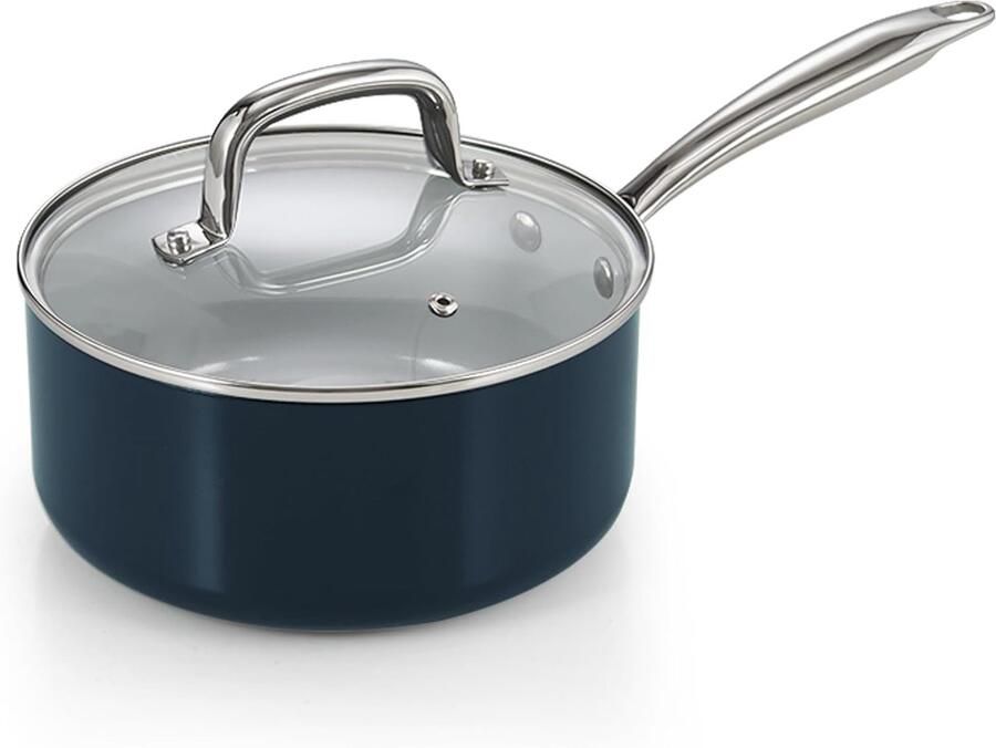 Steelpan met deksel Kleine kookpot Maken van sauzen Hard geanodiseerd 3-kwart Donkerblauw