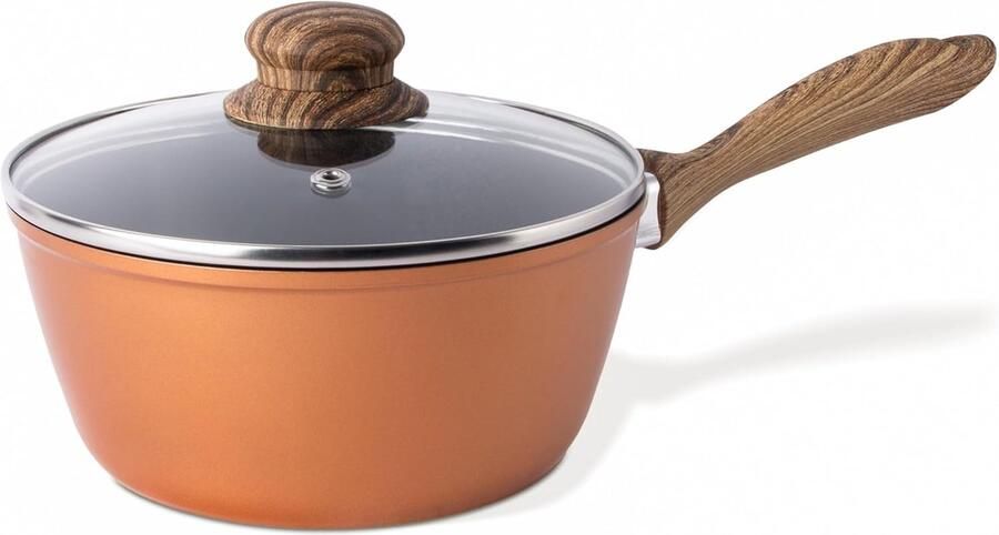 Steelpan met deksel Kleine kookpot Sausen en soepen maken Antiaanbaklaag met schenktuit 16 cm Koperkleurig