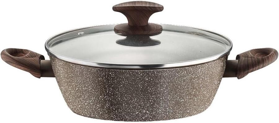 Steelpan met deksel Koekenpan Koken op inductie Antiaanbak steeneffect 26 cm Zwart