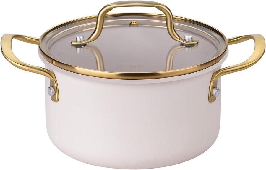 Steelpan met Deksel Kookpan Aluminium Gezond Koken PFAS-vrije Keramische Coating 16 cm Diameter Pastel Beige