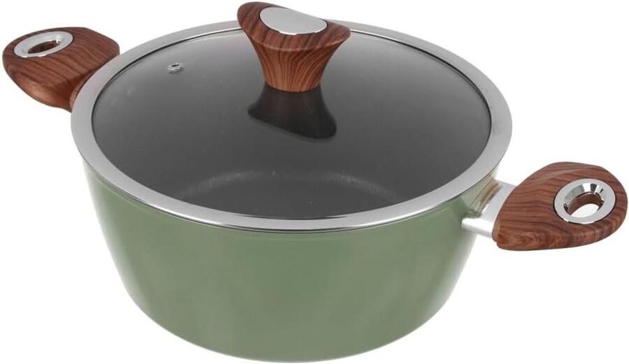 Steelpan met deksel Kookpan anti-aanbak Gezond koken Snelle warmteverdeling 24 cm Groen