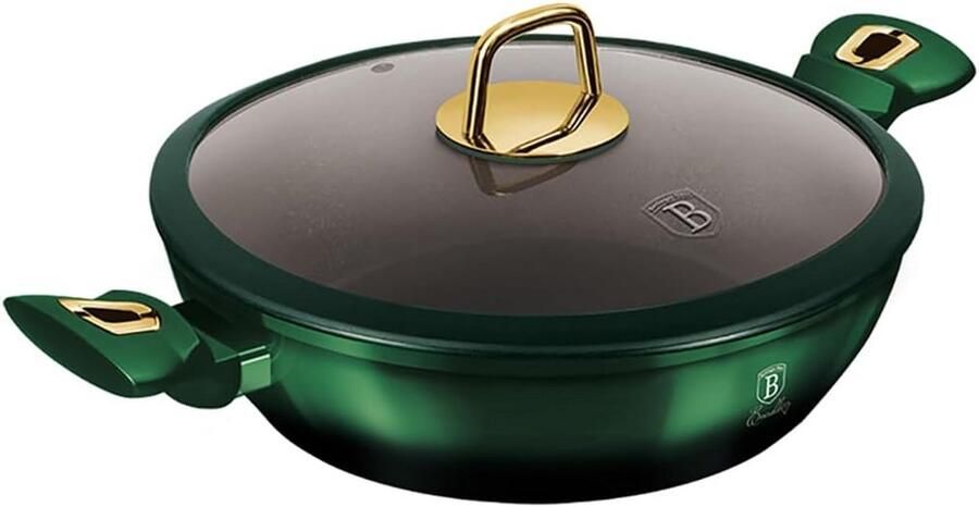 Steelpan met deksel Kookpan Culinaire creaties 3-laags titanium coating 28 cm Emerald groen